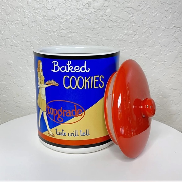 Vintage Square Nest Ceramic Cookie Jar Canister ‘BAKED COOKIES’ - Picture 4 of 9